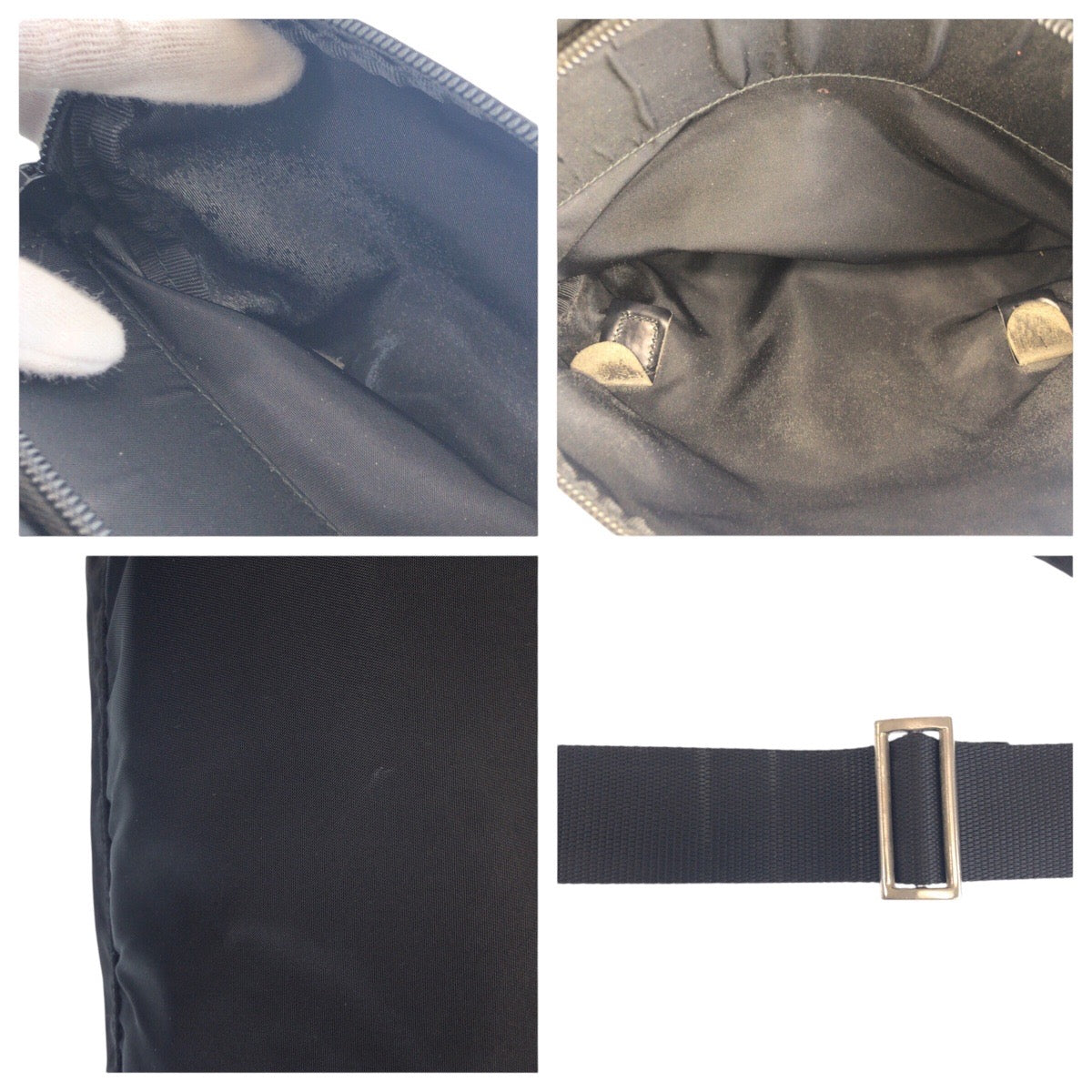 16488
PRADA プラダ テスート 三角ロゴプレート ブラック 黒 シルバー金具 ナイロン 斜め掛け ショルダーバッグ 男女兼用  レディース AB35