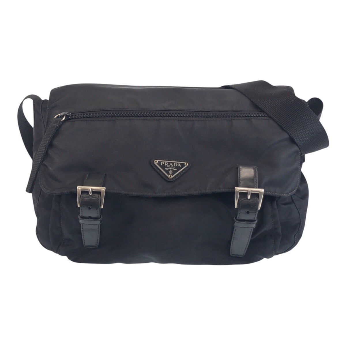 16488
PRADA プラダ テスート 三角ロゴプレート ブラック 黒 シルバー金具 ナイロン 斜め掛け ショルダーバッグ 男女兼用  レディース AB35
