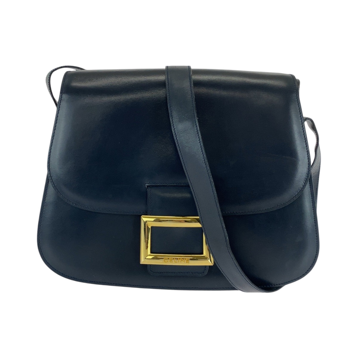 16489
CELINE セリーヌ ヴィンテージ ブラック 黒 ゴールド金具 レザー ショルダーバッグ ポシェット  レディース ABP48