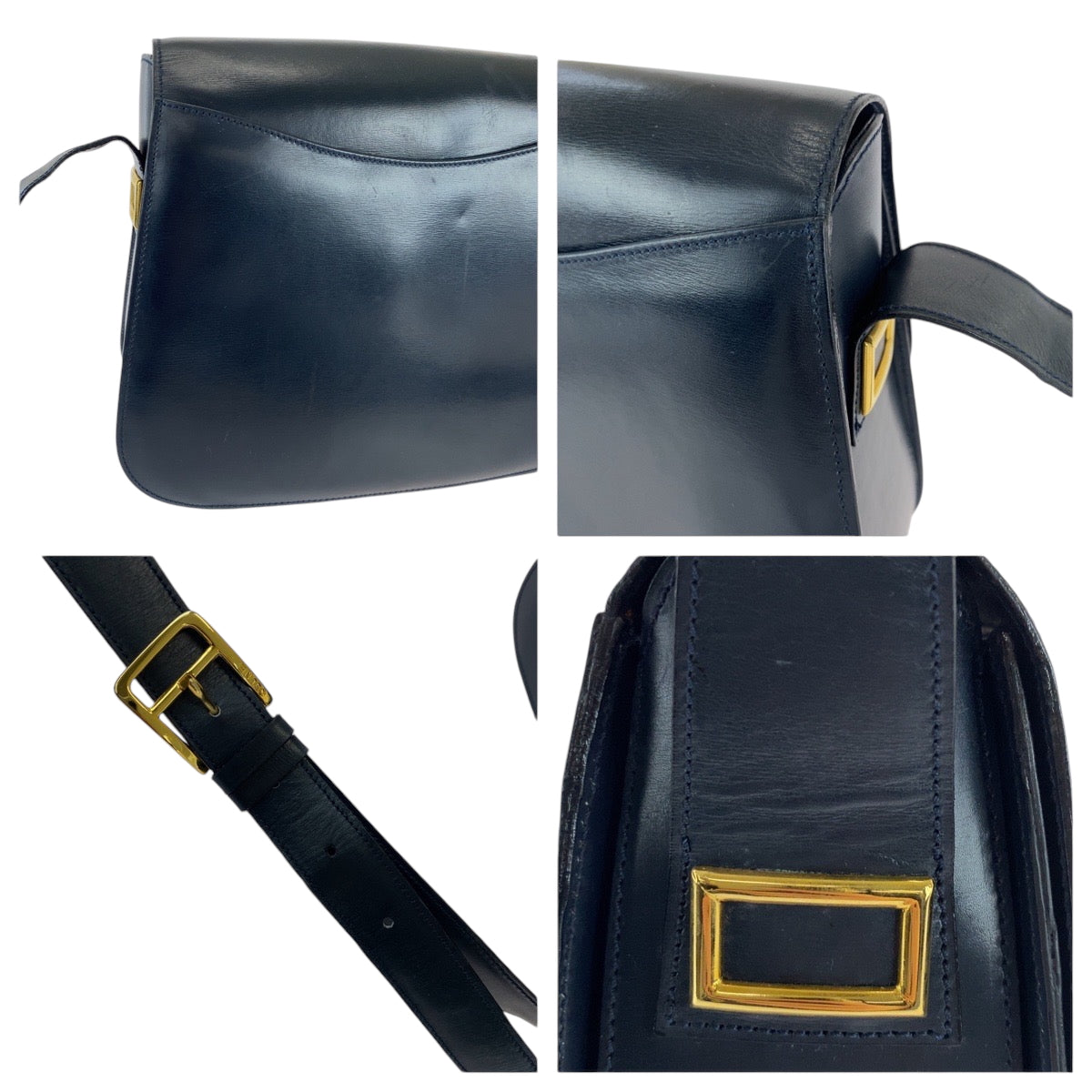 16489
CELINE セリーヌ ヴィンテージ ブラック 黒 ゴールド金具 レザー ショルダーバッグ ポシェット  レディース ABP48