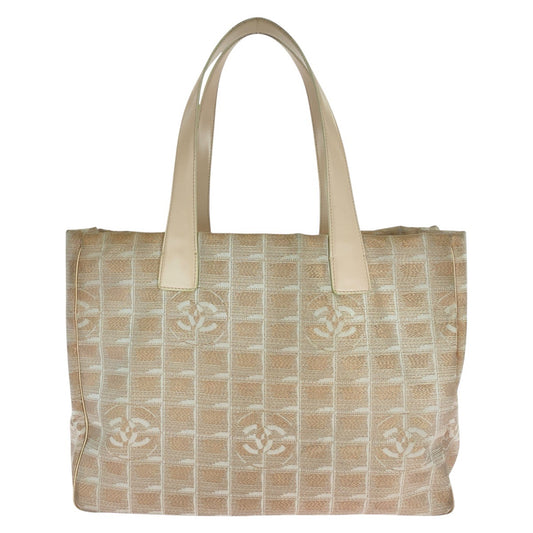 16490
CHANEL シャネル ニュートラベルライン ココマーク ピンクベージュ シルバー金具 キャンバス / レザー トートバッグ ハンドバッグ  レディース AB20