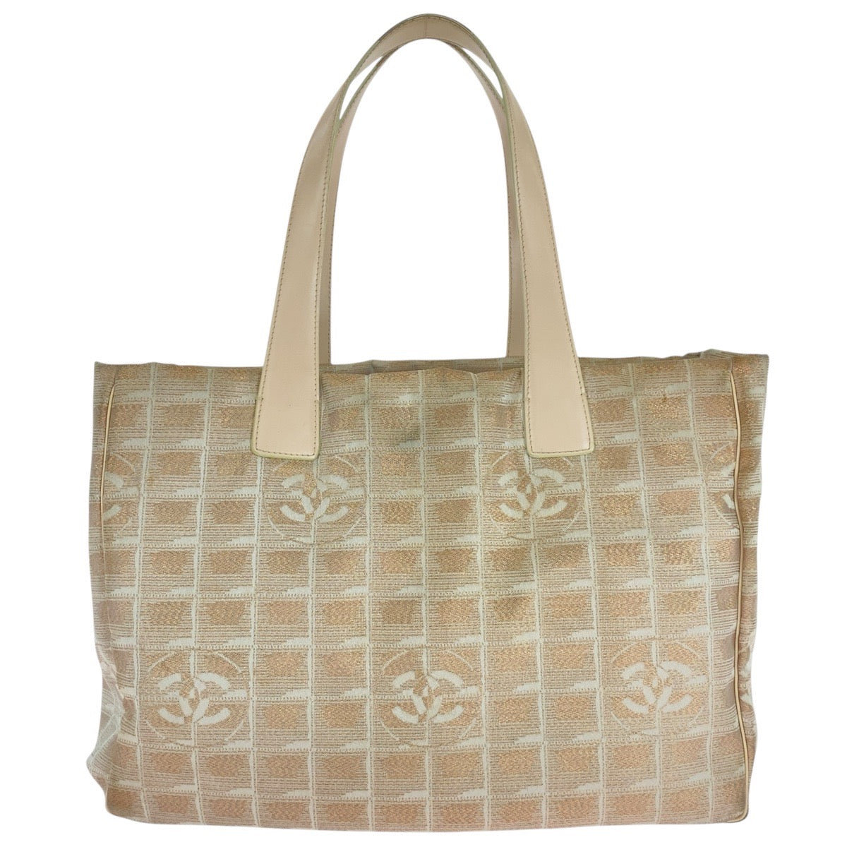 16490
CHANEL シャネル ニュートラベルライン ココマーク ピンクベージュ シルバー金具 キャンバス / レザー トートバッグ ハンドバッグ  レディース AB20
