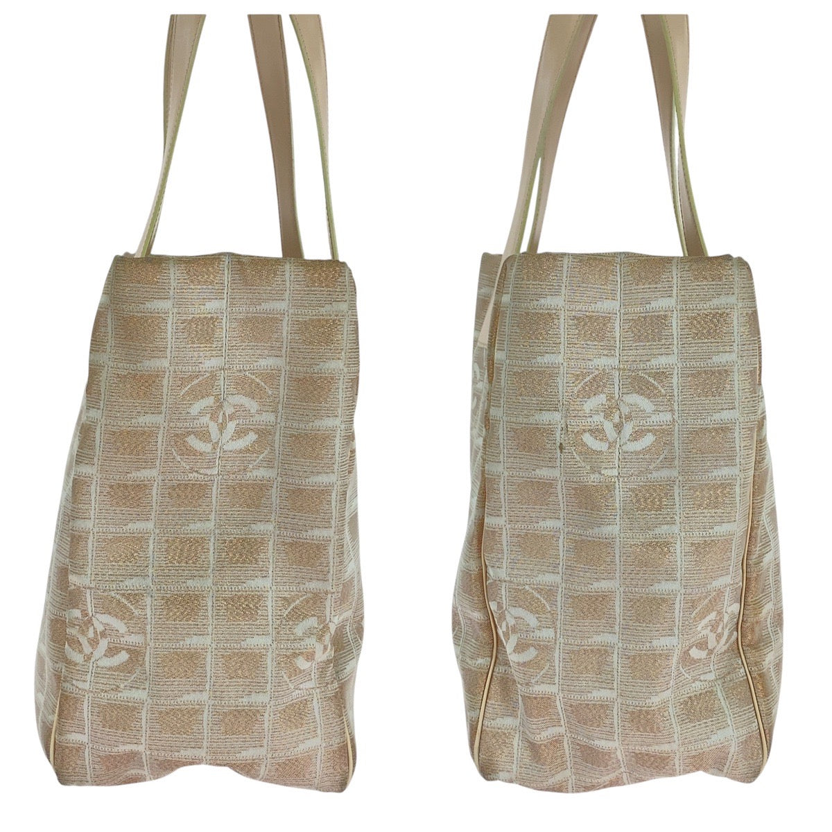 16490
CHANEL シャネル ニュートラベルライン ココマーク ピンクベージュ シルバー金具 キャンバス / レザー トートバッグ ハンドバッグ  レディース AB20