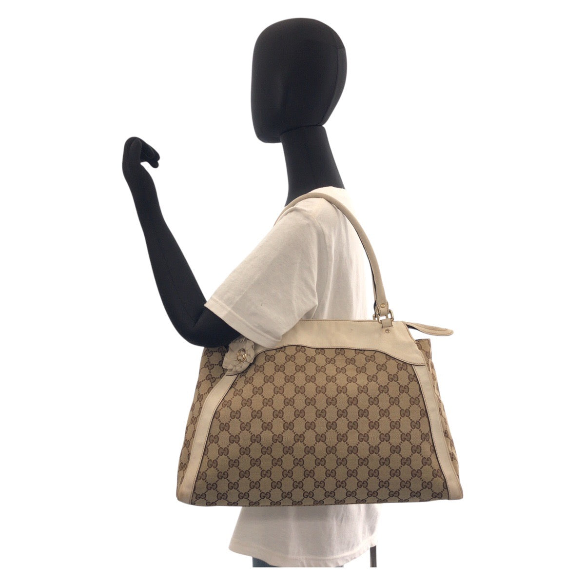 16491
GUCCI グッチ トロフィー ベージュ アイボリー ゴールド金具 GGキャンバス / レザー 189828 トートバッグ ショルダーバッグ  レディース AB34