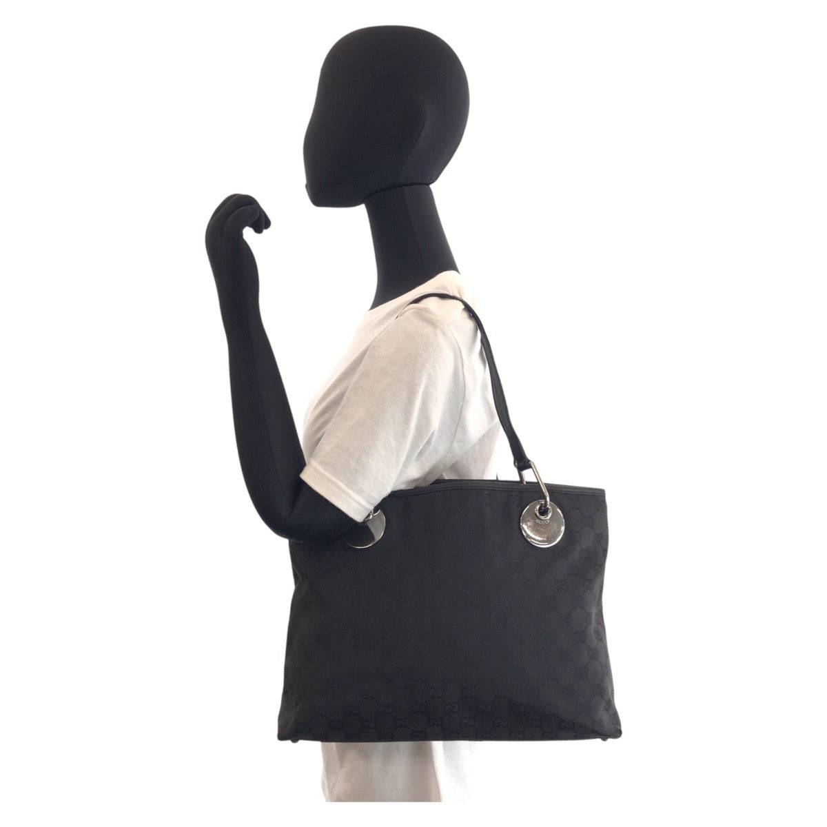 16495
GUCCI グッチ ブラック 黒 シルバー金具 GGキャンバス / レザー 120837 トートバッグ ショルダーバッグ  レディース AB20