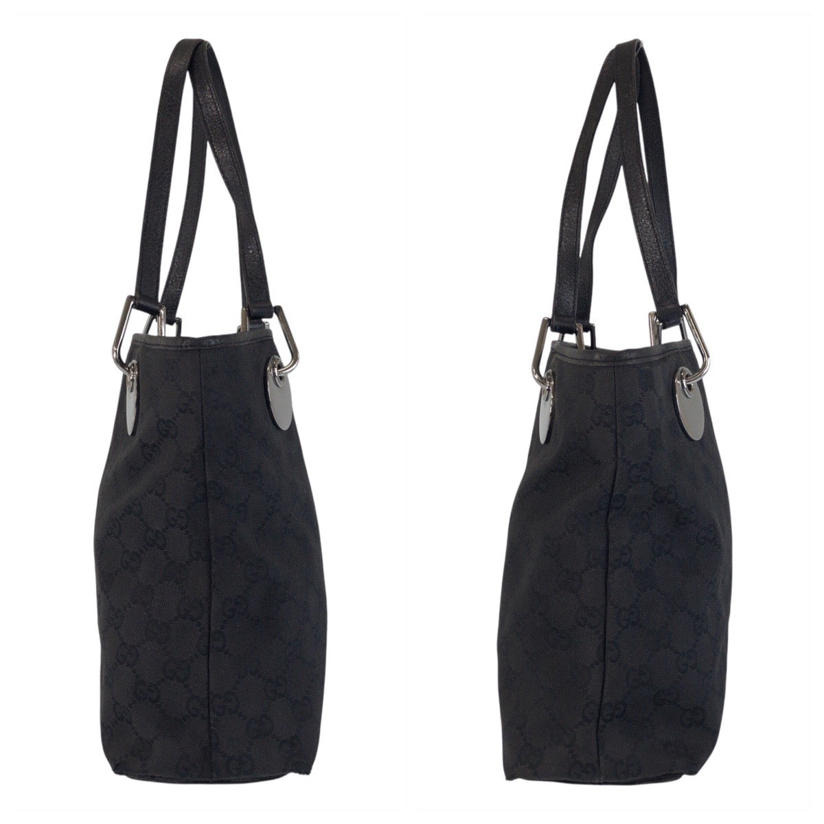 16495
GUCCI グッチ ブラック 黒 シルバー金具 GGキャンバス / レザー 120837 トートバッグ ショルダーバッグ  レディース AB20
