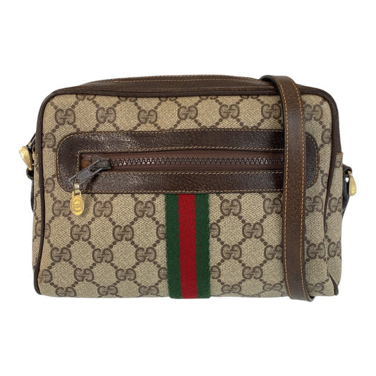 16497
GUCCI グッチ ヴィンテージ シェリーライン オールドグッチ ベージュ ブラウン ゴールド金具 GGスプリームキャンバス / レザー 51 01 3552 ショルダーバッグ ポシェット  レディース AB40