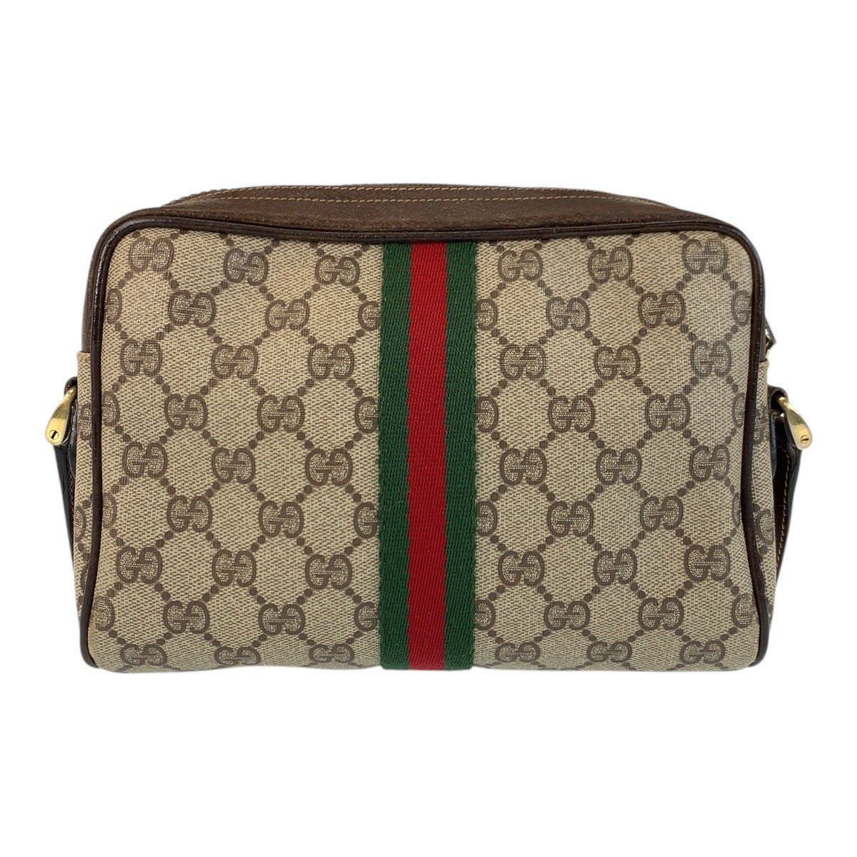 16497
GUCCI グッチ ヴィンテージ シェリーライン オールドグッチ ベージュ ブラウン ゴールド金具 GGスプリームキャンバス / レザー 51 01 3552 ショルダーバッグ ポシェット  レディース AB40