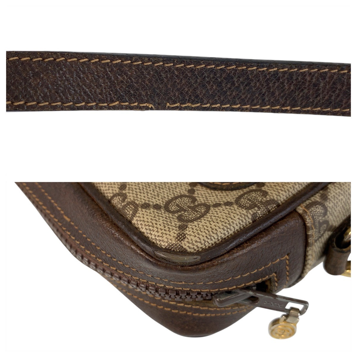 16497
GUCCI グッチ ヴィンテージ シェリーライン オールドグッチ ベージュ ブラウン ゴールド金具 GGスプリームキャンバス / レザー 51 01 3552 ショルダーバッグ ポシェット  レディース AB40
