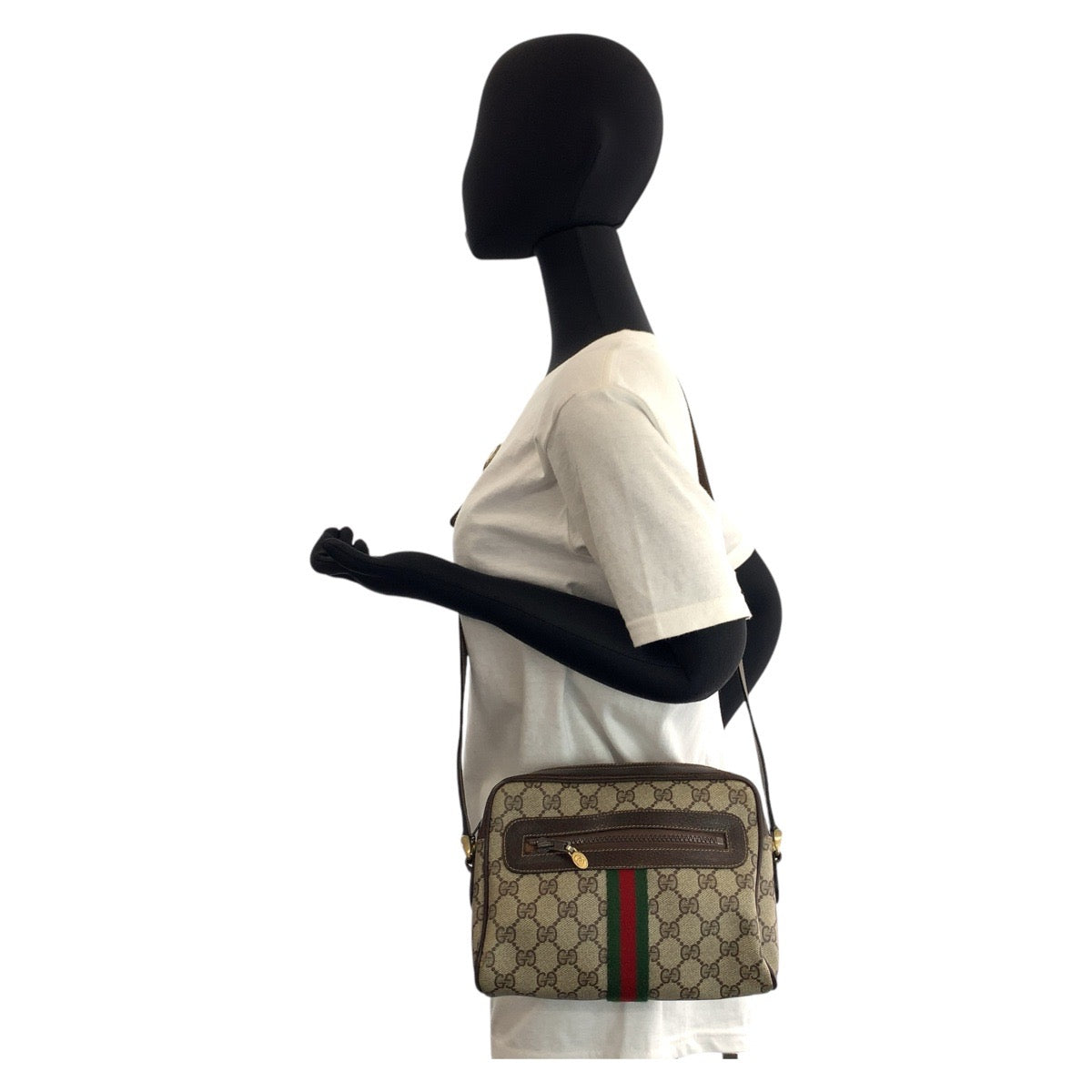 16497
GUCCI グッチ ヴィンテージ シェリーライン オールドグッチ ベージュ ブラウン ゴールド金具 GGスプリームキャンバス / レザー 51 01 3552 ショルダーバッグ ポシェット  レディース AB40