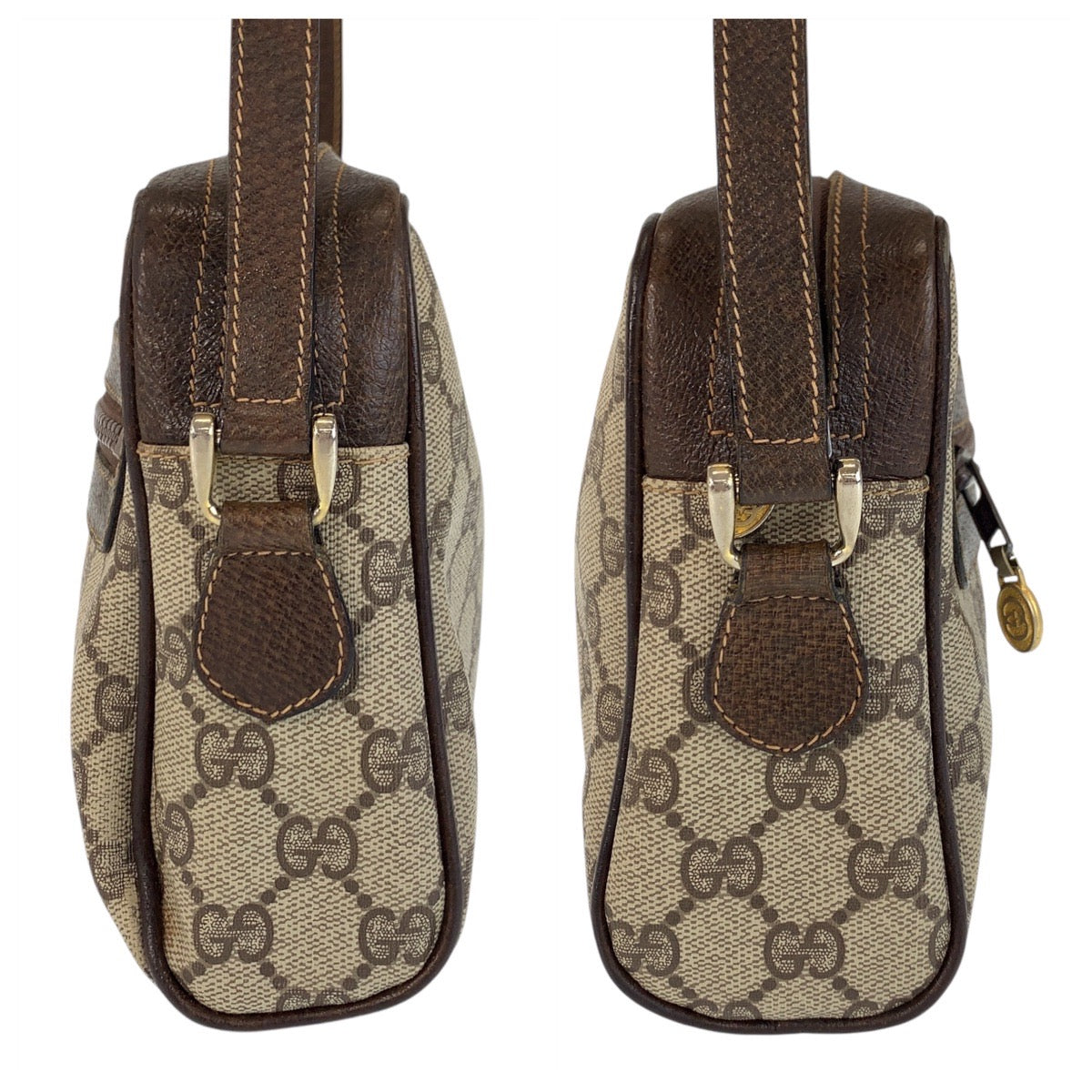 16497
GUCCI グッチ ヴィンテージ シェリーライン オールドグッチ ベージュ ブラウン ゴールド金具 GGスプリームキャンバス / レザー 51 01 3552 ショルダーバッグ ポシェット  レディース AB40