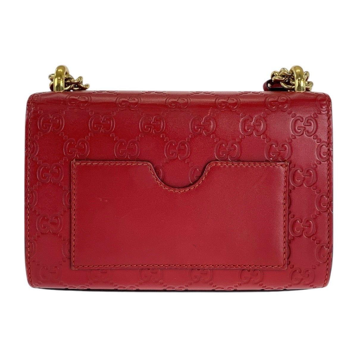 16498
GUCCI グッチ グッチシマ パドロック レッド 赤 ゴールド金具 レザー 409487 ショルダーバッグ ポシェット  レディース A73
