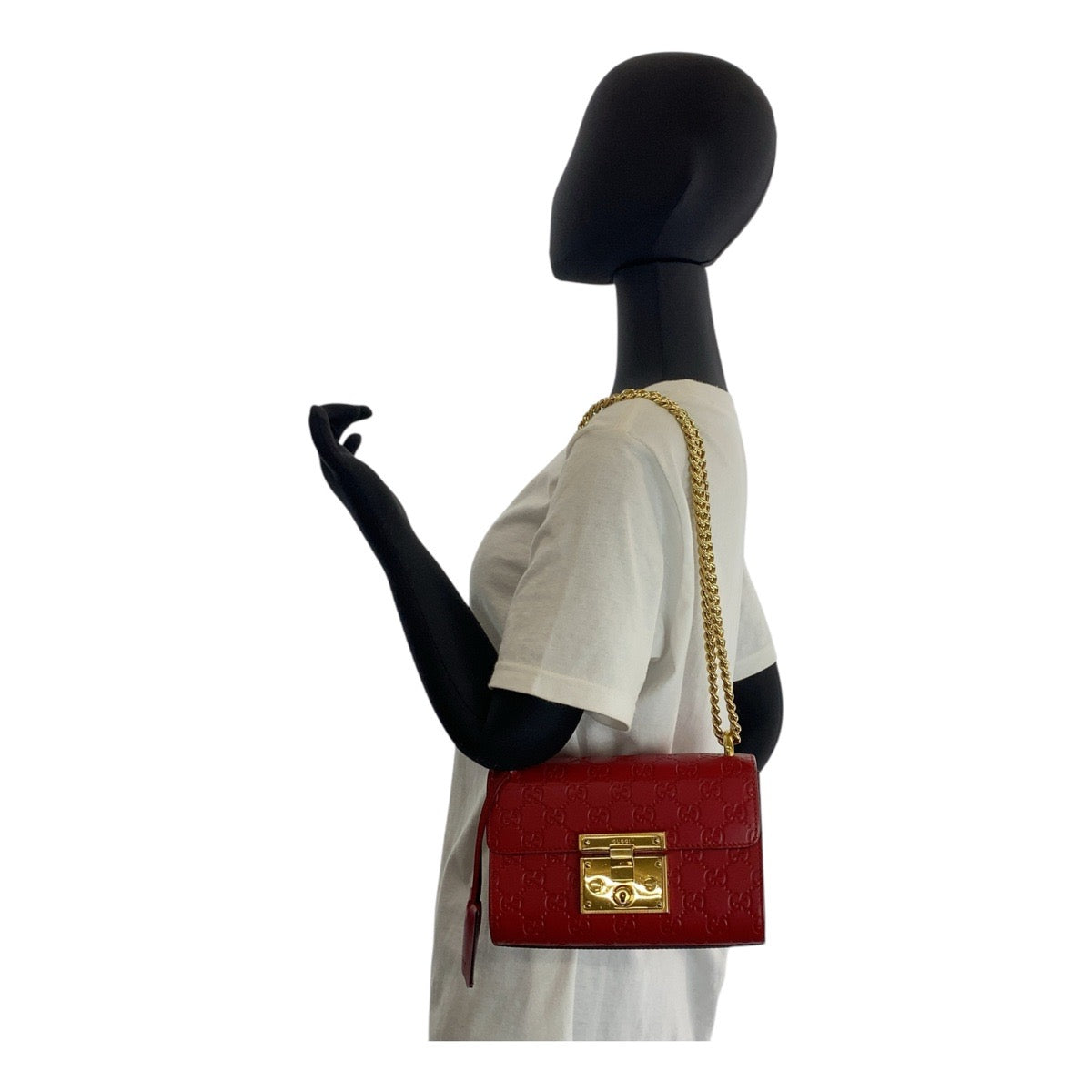 16498
GUCCI グッチ グッチシマ パドロック レッド 赤 ゴールド金具 レザー 409487 ショルダーバッグ ポシェット  レディース A73