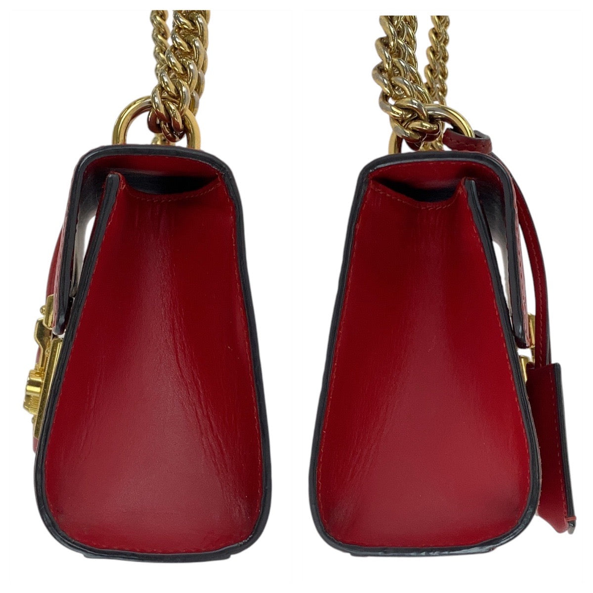 16498
GUCCI グッチ グッチシマ パドロック レッド 赤 ゴールド金具 レザー 409487 ショルダーバッグ ポシェット  レディース A73