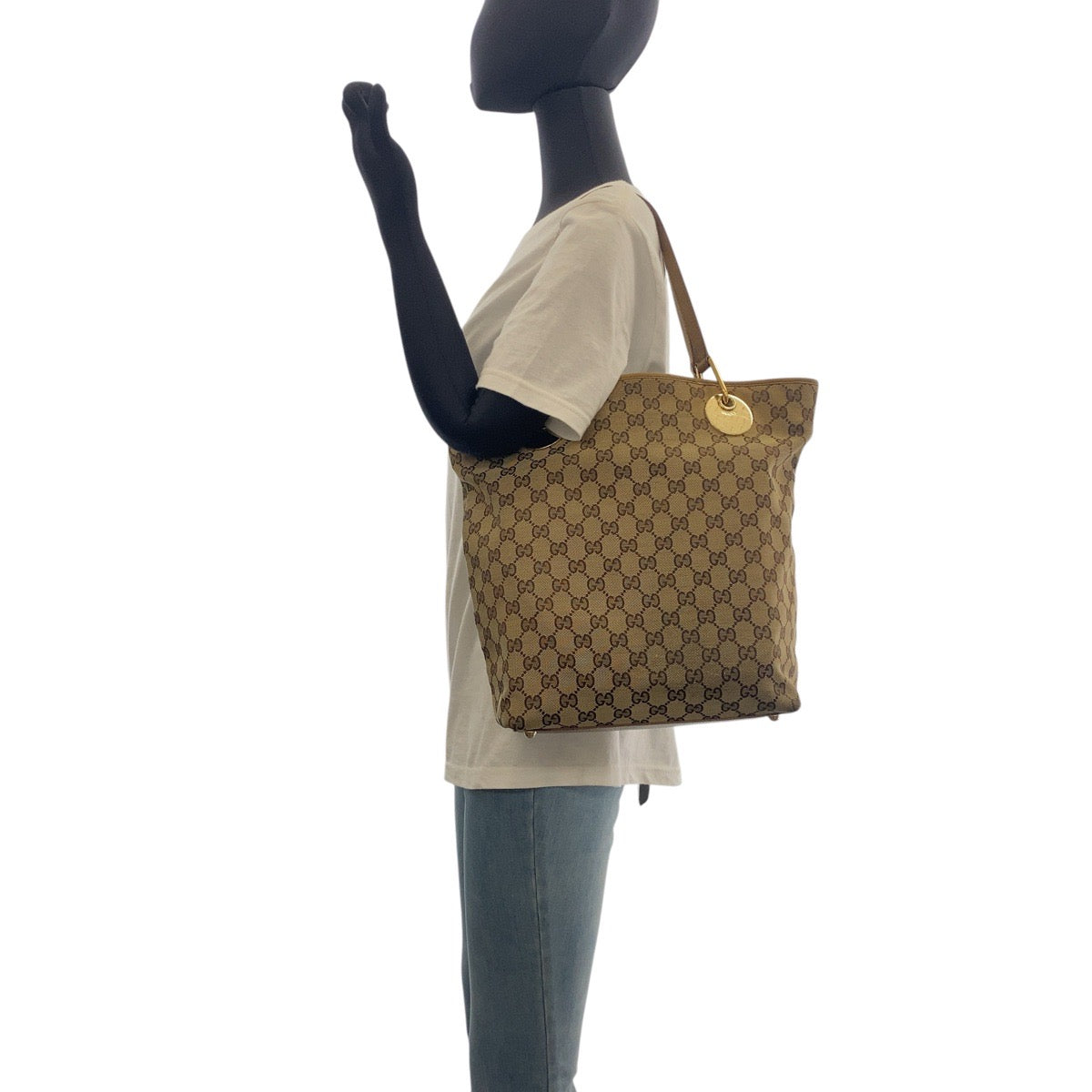 16500
GUCCI グッチ ベージュ ブラウン ゴールド金具 GGキャンバス / レザー 120836 トートバッグ ショルダーバッグ  レディース