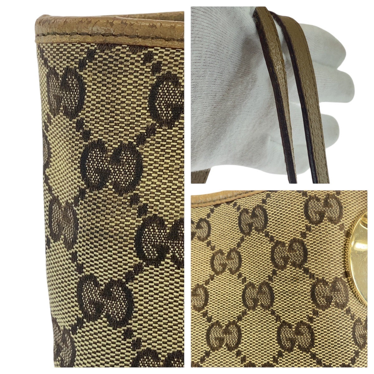16500
GUCCI グッチ ベージュ ブラウン ゴールド金具 GGキャンバス / レザー 120836 トートバッグ ショルダーバッグ  レディース