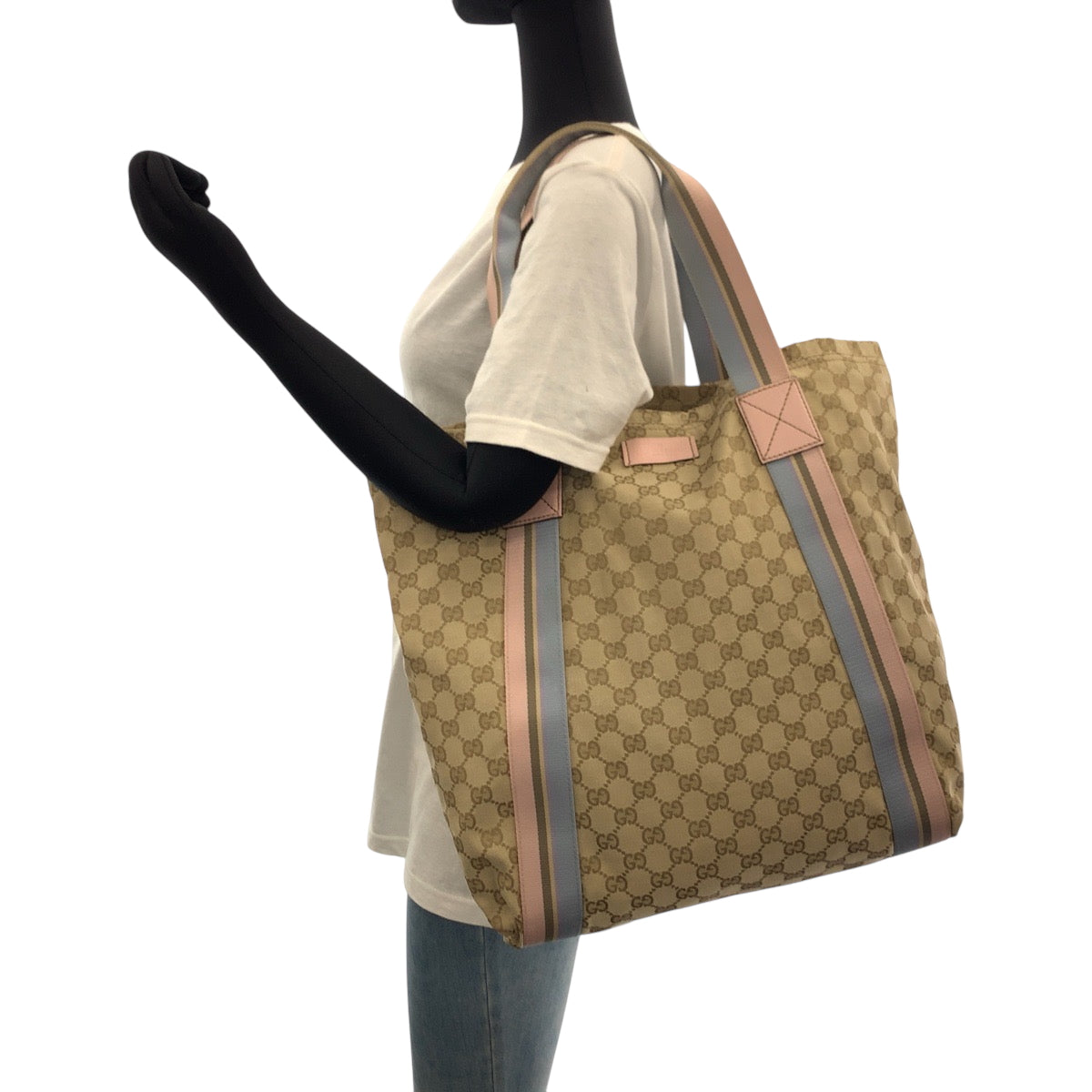 16504
GUCCI グッチ シェリー ベージュ ピンク ブルー GGキャンバス 189669 トートバッグ ハンドバッグ ショルダーバッグ  レディース AB32