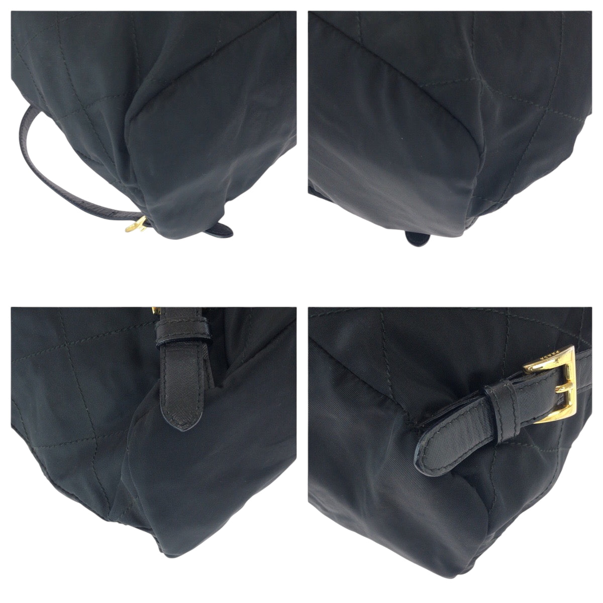 16508
PRADA プラダ ヴィンテージ テスート 三角ロゴプレート ブラック 黒 ゴールド金具 ナイロン k2919 リュックサック バックパック  レディース AB46