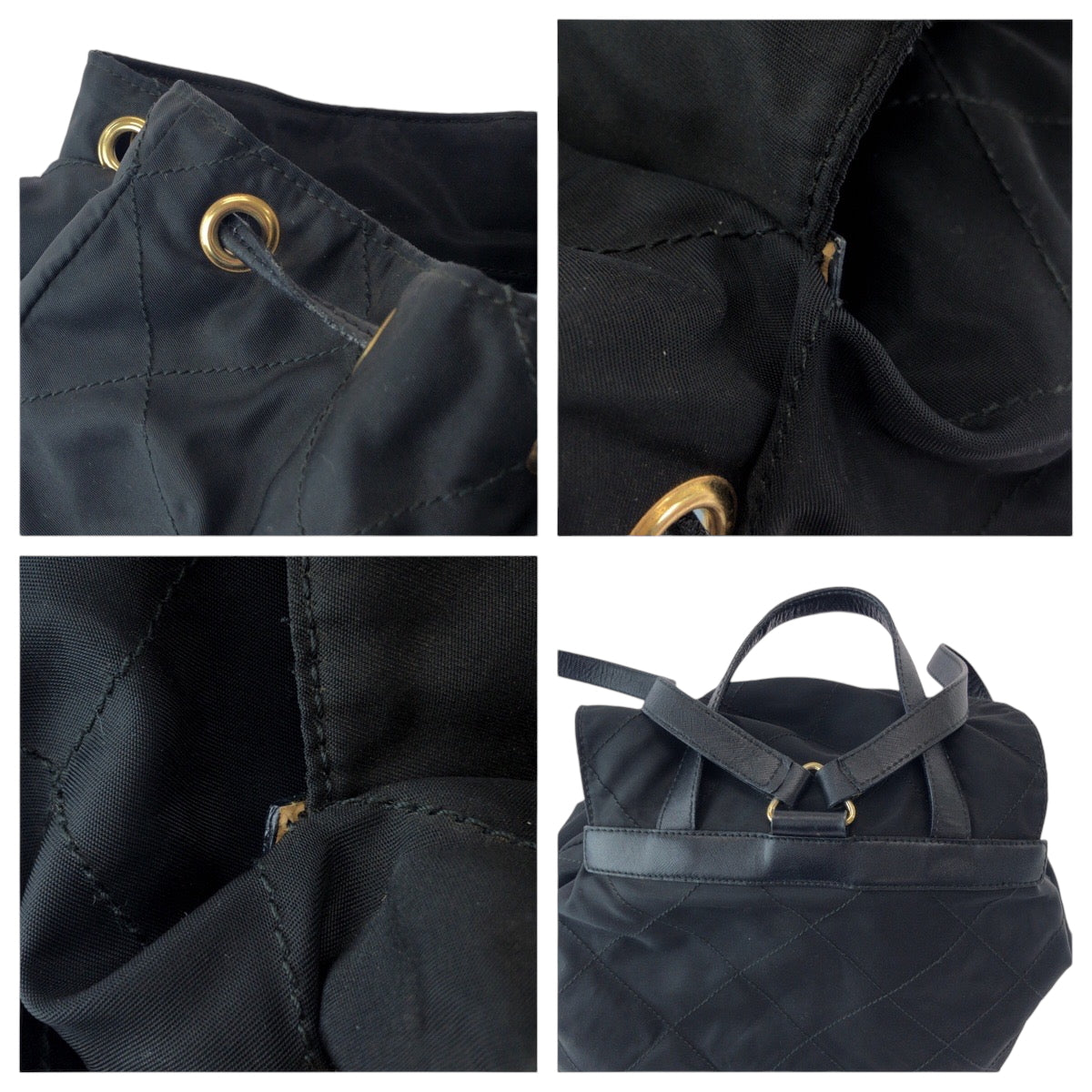 16508
PRADA プラダ ヴィンテージ テスート 三角ロゴプレート ブラック 黒 ゴールド金具 ナイロン k2919 リュックサック バックパック レディース AB46