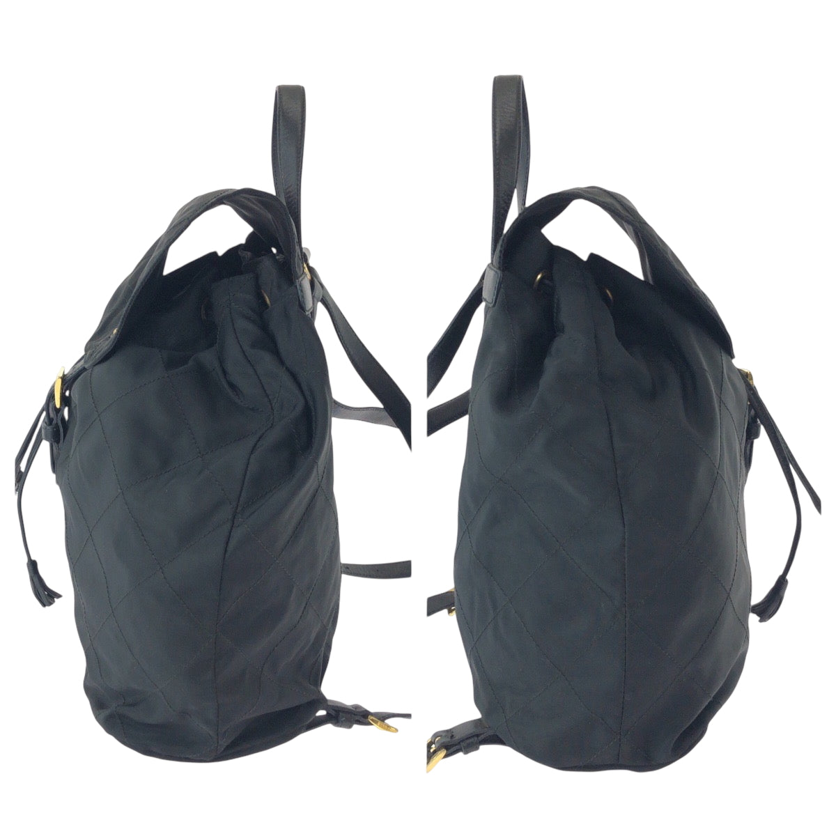 16508
PRADA プラダ ヴィンテージ テスート 三角ロゴプレート ブラック 黒 ゴールド金具 ナイロン k2919 リュックサック バックパック  レディース AB46