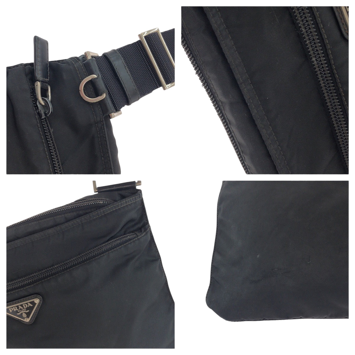 16510
PRADA プラダ テスート 三角ロゴプレート ブラック 黒 シルバー金具 ナイロン ショルダーバッグ サコッシュ メンズ AB26