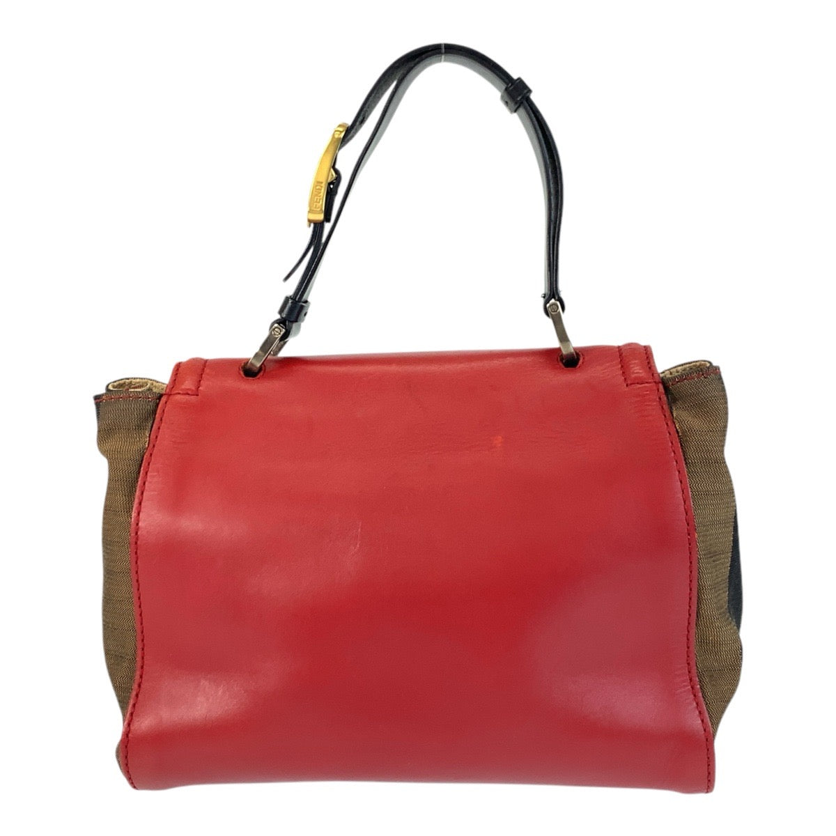 16511
FENDI フェンディ ペカン シルヴァーナ レッド ブラウン レザー / キャンバス ハンドバッグ ショルダーバッグ 2way レディース B30