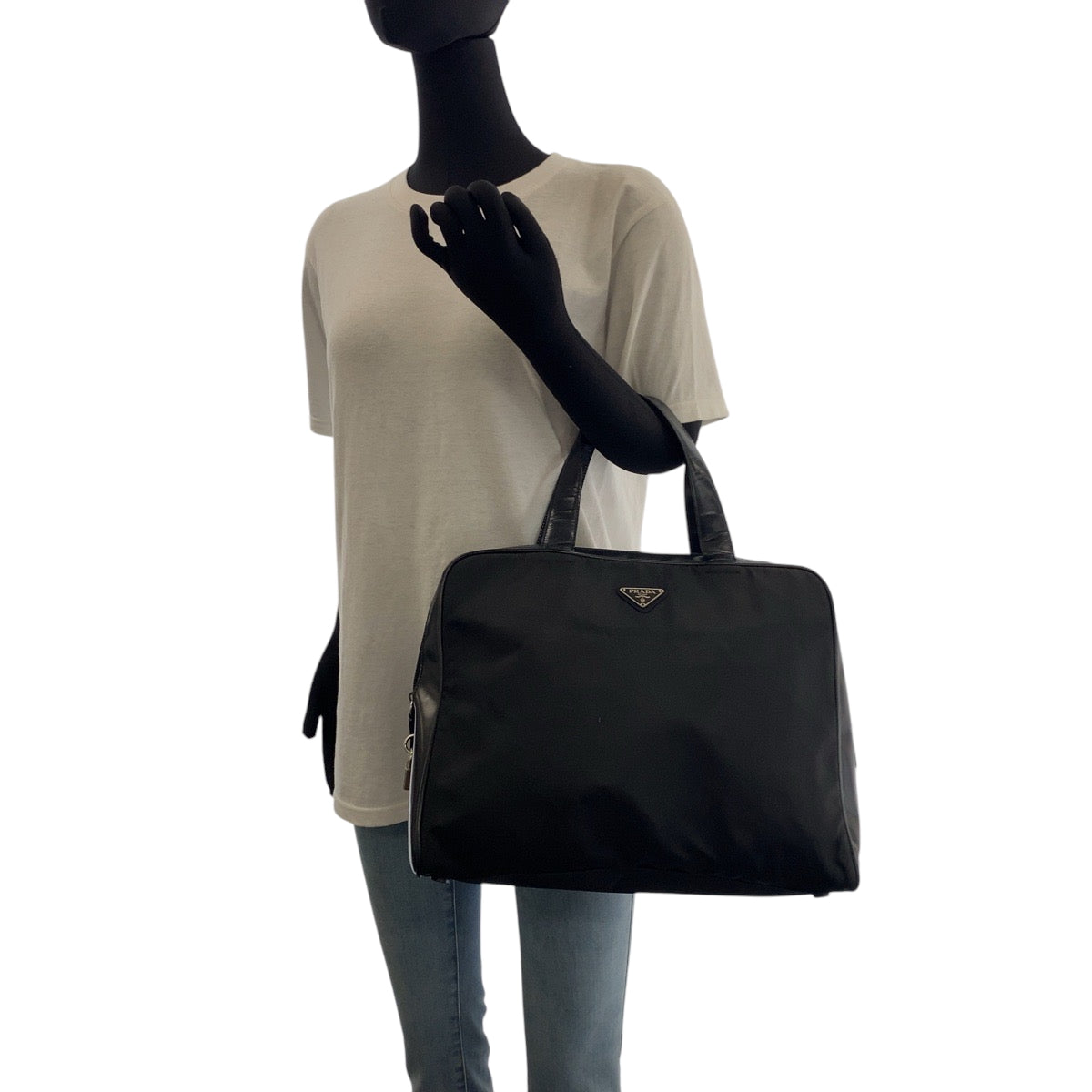 16512
PRADA プラダ テスート 三角ロゴプレート ブラック 黒 シルバー金具 ナイロン トートバッグ ハンドバッグ  レディース AB28