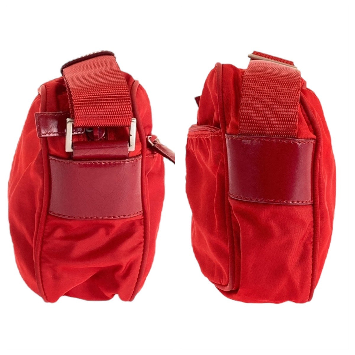 16515
PRADA プラダ テスート 三角ロゴプレート レッド シルバー金具 ナイロン / レザー ショルダーバッグ ポシェット  レディース AB33