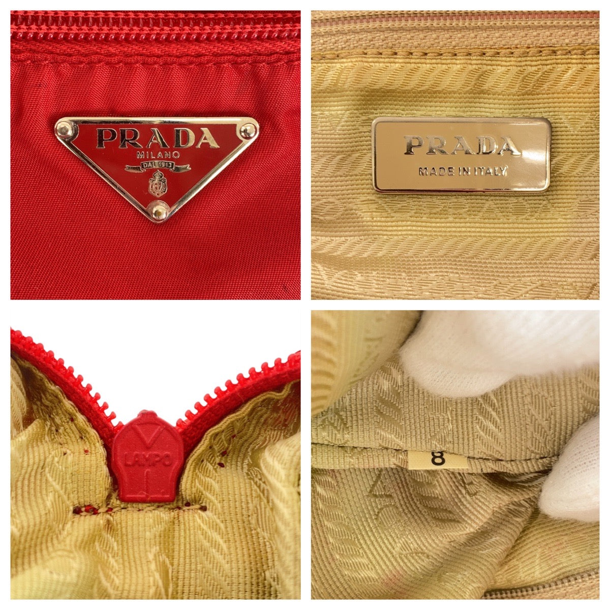 16515
PRADA プラダ テスート 三角ロゴプレート レッド シルバー金具 ナイロン / レザー ショルダーバッグ ポシェット  レディース AB33