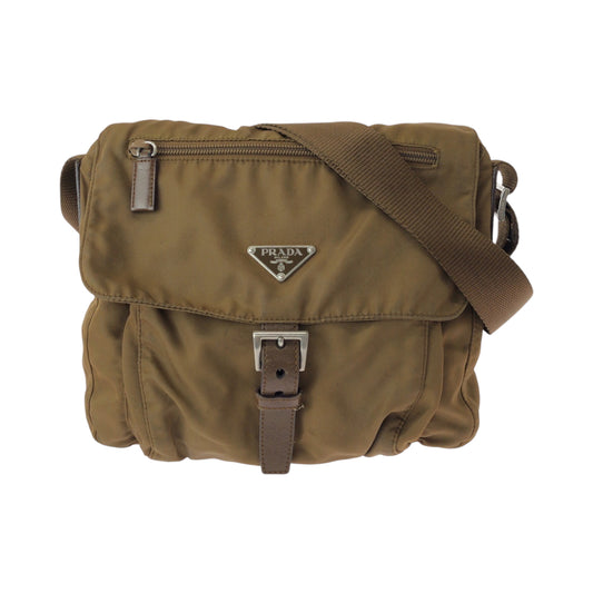 16516
PRADA プラダ テスート 三角ロゴプレート キャメル ブラウン シルバー金具 ナイロン 1BD994 ショルダーバッグ ポシェット  メンズ ABP35