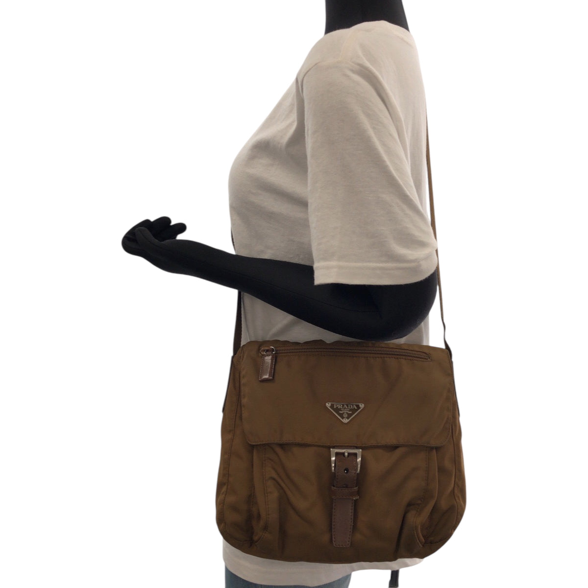 16516
PRADA プラダ テスート 三角ロゴプレート キャメル ブラウン シルバー金具 ナイロン 1BD994 ショルダーバッグ ポシェット  メンズ ABP35