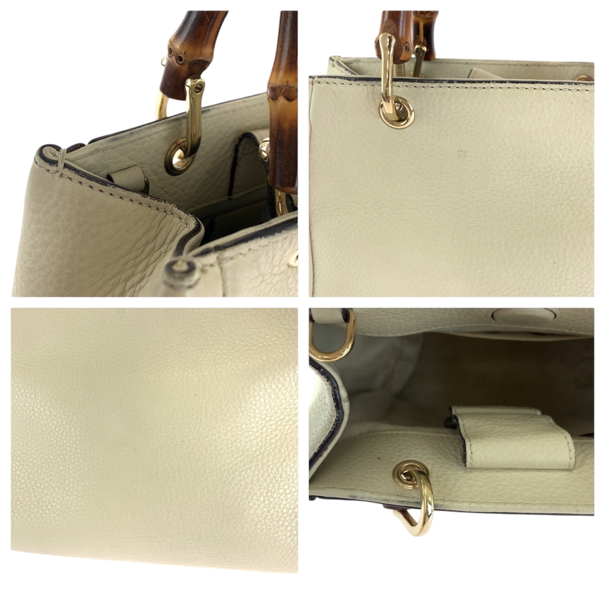 16517
GUCCI グッチ バンブー アイボリー ブラウン ゴールド金具 レザー 368823 ハンドバッグ  レディース ABP35