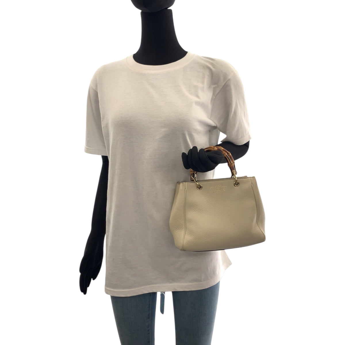 16517
GUCCI グッチ バンブー アイボリー ブラウン ゴールド金具 レザー 368823 ハンドバッグ  レディース ABP35