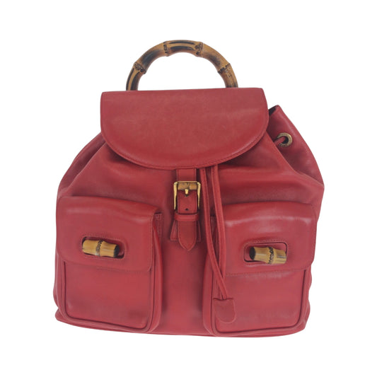 16519
GUCCI グッチ バンブー レッド ブラウン ゴールド金具 レザー 003 2058 0016 リュックサック バックパック  レディース ABP42