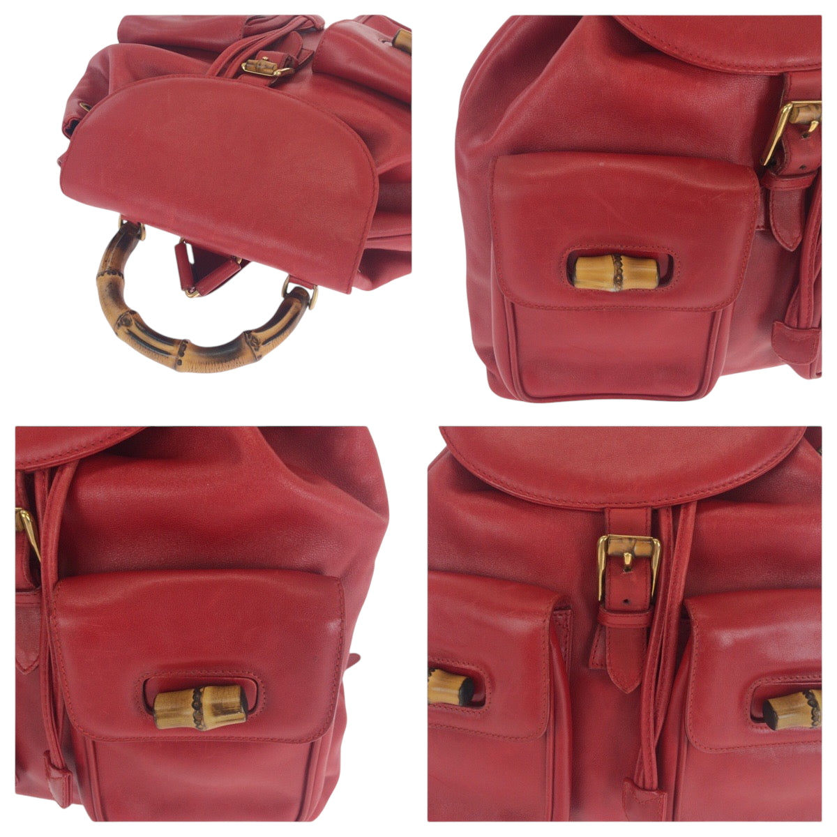 16519
GUCCI グッチ バンブー レッド ブラウン ゴールド金具 レザー 003 2058 0016 リュックサック バックパック  レディース ABP42