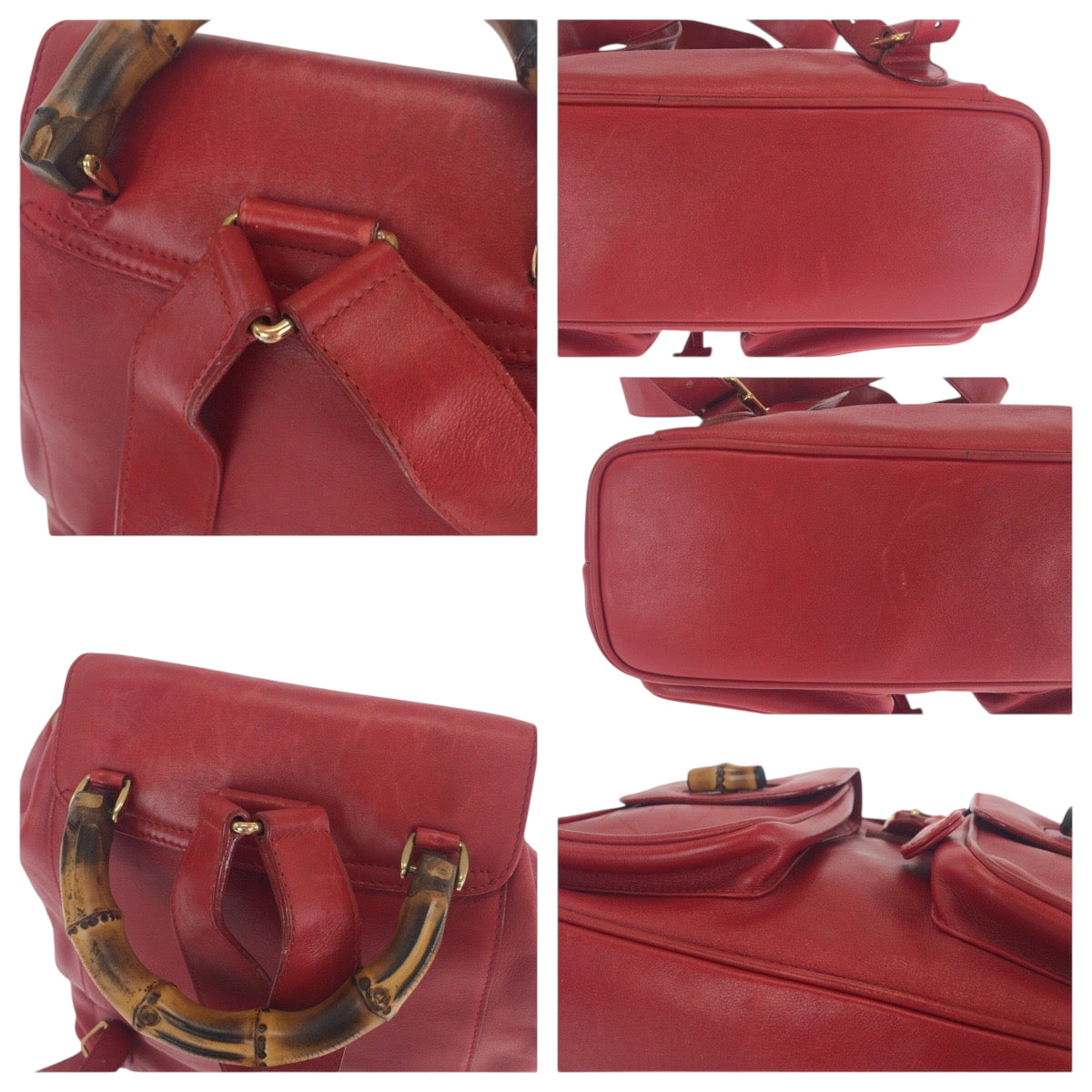 16519
GUCCI グッチ バンブー レッド ブラウン ゴールド金具 レザー 003 2058 0016 リュックサック バックパック  レディース ABP42