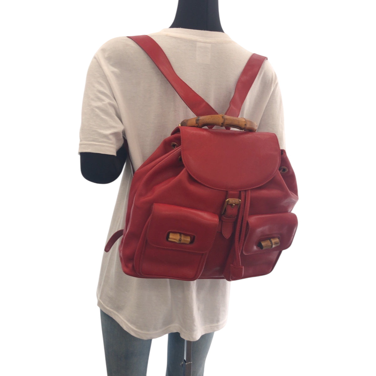 16519
GUCCI グッチ バンブー レッド ブラウン ゴールド金具 レザー 003 2058 0016 リュックサック バックパック  レディース ABP42