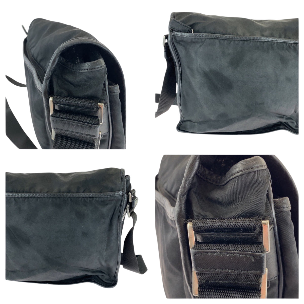 16522
PRADA プラダ テスート 三角ロゴプレート ブラック 黒 シルバー金具 ナイロン V166 ショルダーバッグ メッセンジャーバッグ  レディース AB32