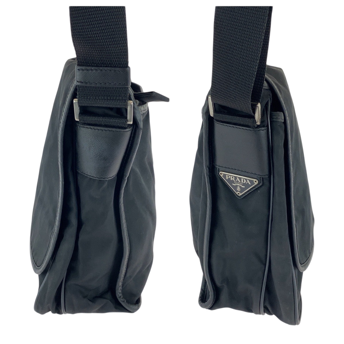 16522
PRADA プラダ テスート 三角ロゴプレート ブラック 黒 シルバー金具 ナイロン V166 ショルダーバッグ メッセンジャーバッグ  レディース AB32