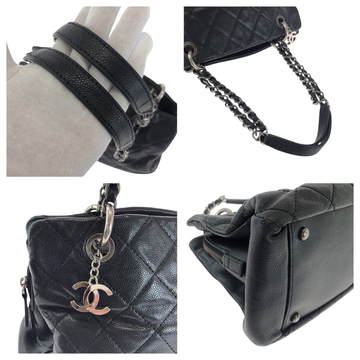 16525
CHANEL シャネル マトラッセ ココマーク ブラック 黒 シルバー金具 キャビアスキン チェーントートバッグ ショルダーバッグ  レディース