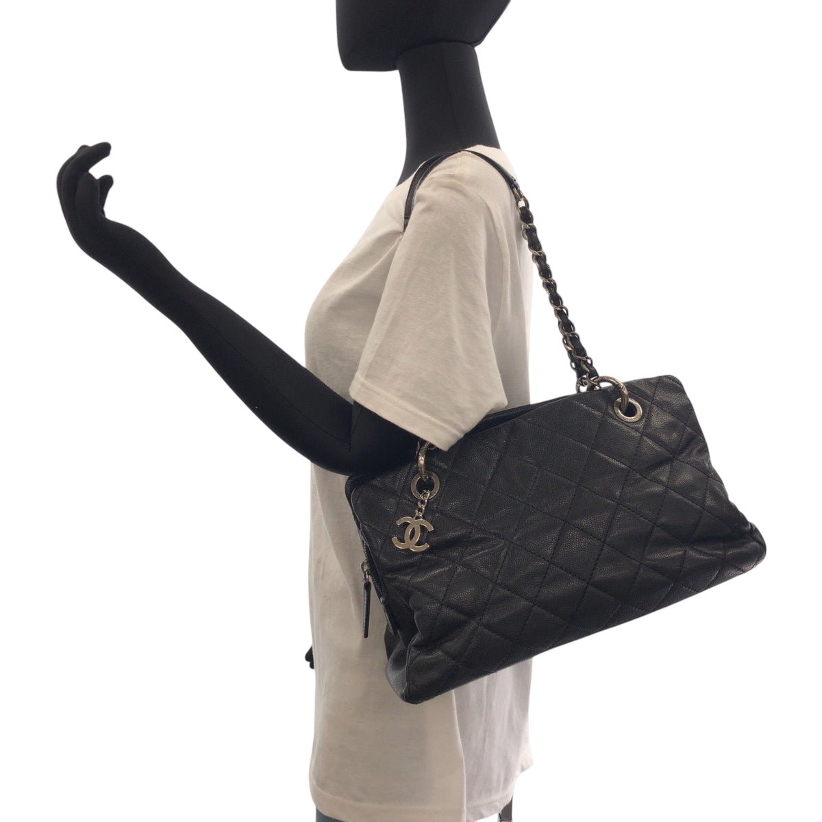 16525
CHANEL シャネル マトラッセ ココマーク ブラック 黒 シルバー金具 キャビアスキン チェーントートバッグ ショルダーバッグ  レディース