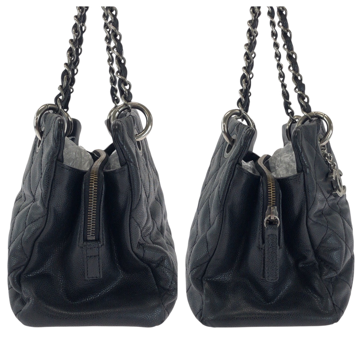 16525
CHANEL シャネル マトラッセ ココマーク ブラック 黒 シルバー金具 キャビアスキン チェーントートバッグ ショルダーバッグ  レディース