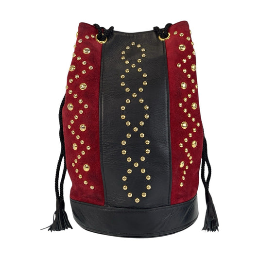 16526
YVES SAINT LAURENT イヴ サンローラン ヴィンテージ YSL レッド ブラック 黒 ゴールド金具 スウェード / レザー ショルダーバッグ ポシェット  レディース ABP48