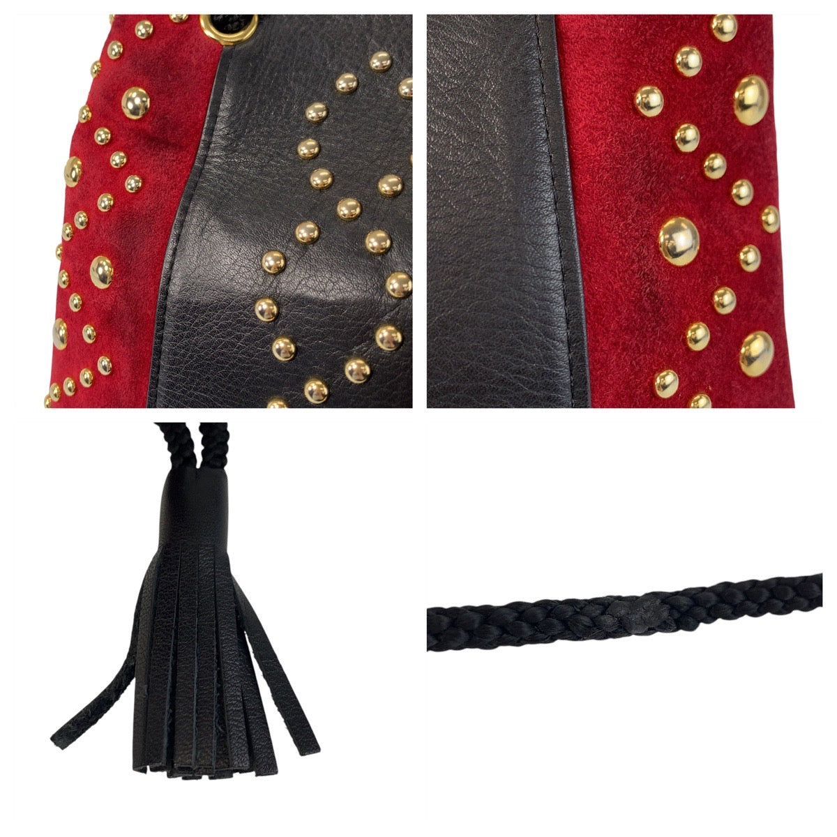 16526
YVES SAINT LAURENT イヴ サンローラン ヴィンテージ YSL レッド ブラック 黒 ゴールド金具 スウェード / レザー ショルダーバッグ ポシェット  レディース ABP48