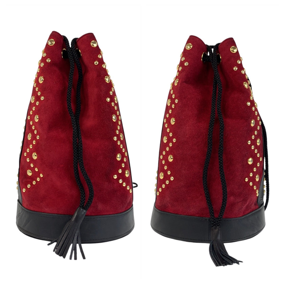 16526
YVES SAINT LAURENT イヴ サンローラン ヴィンテージ YSL レッド ブラック 黒 ゴールド金具 スウェード / レザー ショルダーバッグ ポシェット  レディース ABP48