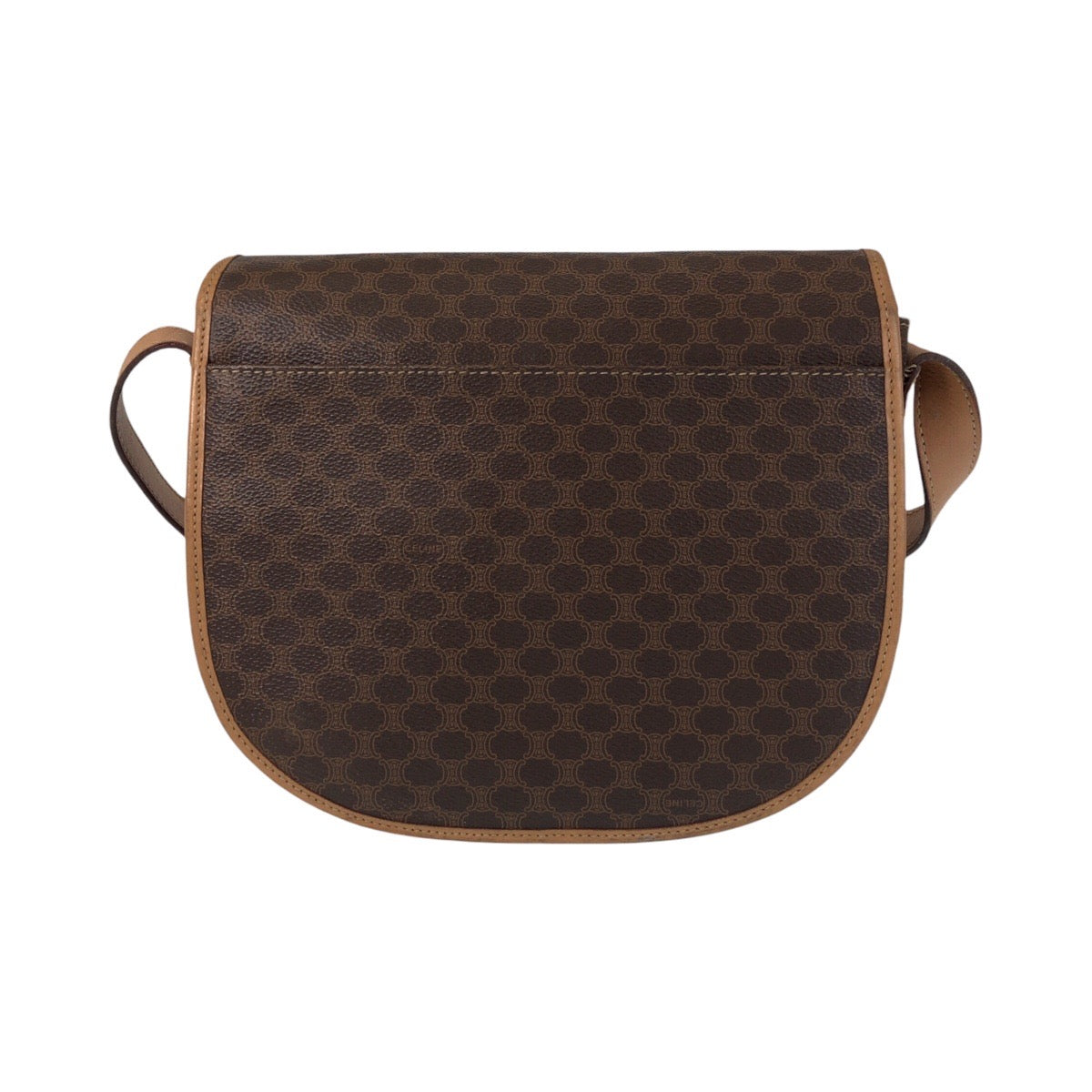 16527
CELINE セリーヌ ヴィンテージ マカダム ブラウン ゴールド金具 PVC / レザー ショルダーバッグ ポシェット レディース AB25