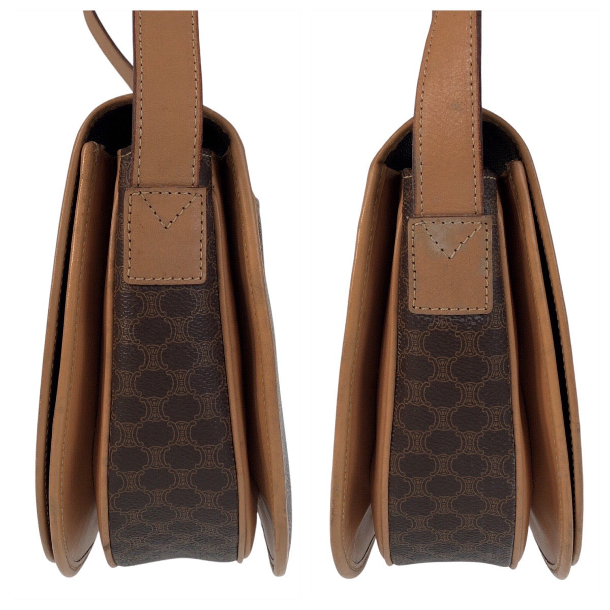 16527
CELINE セリーヌ ヴィンテージ マカダム ブラウン ゴールド金具 PVC / レザー ショルダーバッグ ポシェット レディース AB25