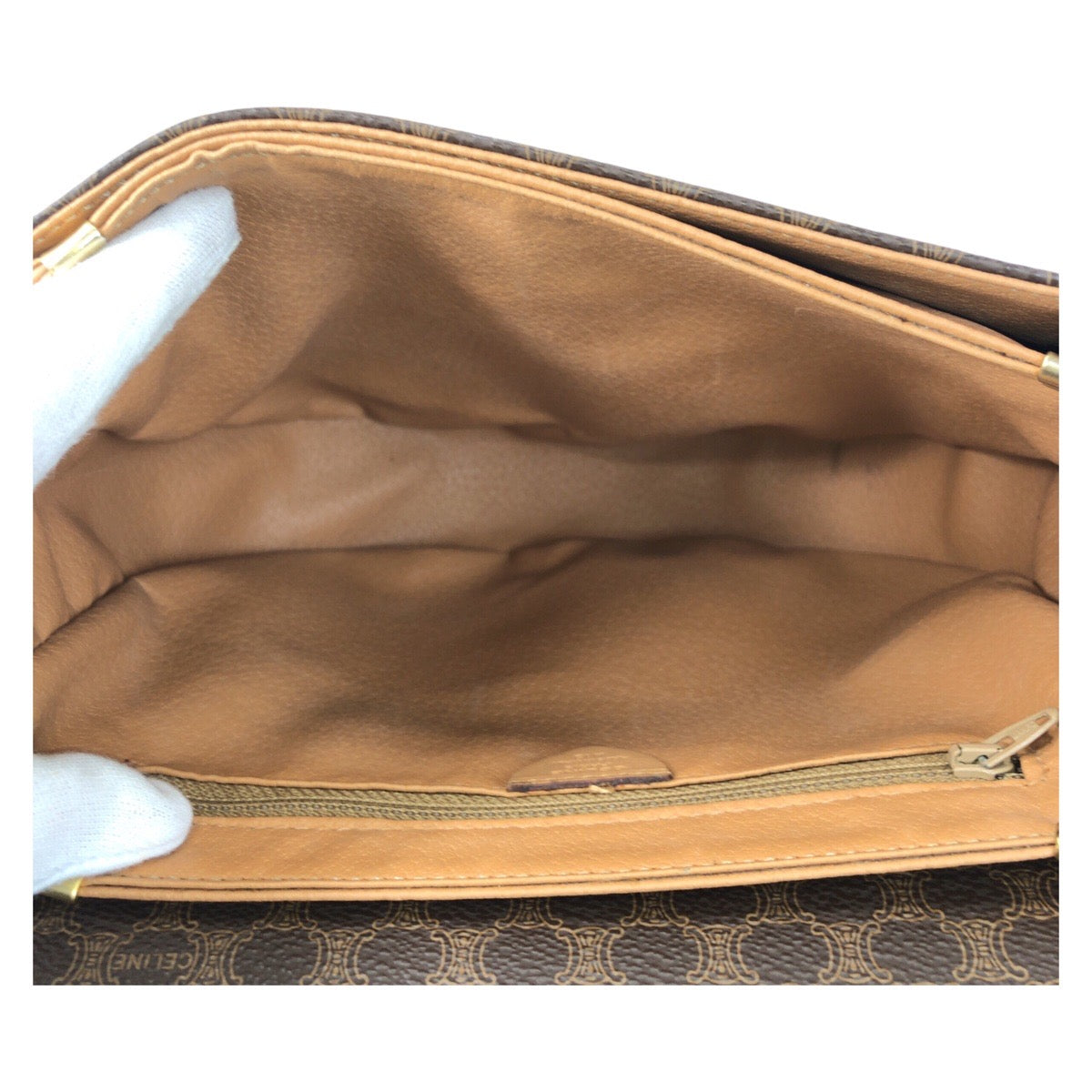 16527
CELINE セリーヌ ヴィンテージ マカダム ブラウン ゴールド金具 PVC / レザー ショルダーバッグ ポシェット レディース AB25