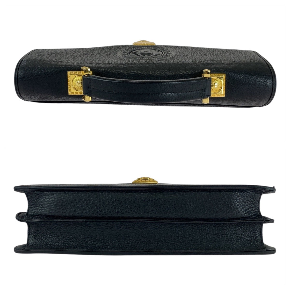 16529
VERSACE ヴェルサーチ ヴィンテージ サンバースト ブラック 黒 ゴールド金具 レザー セカンドバッグ  メンズ ABP40