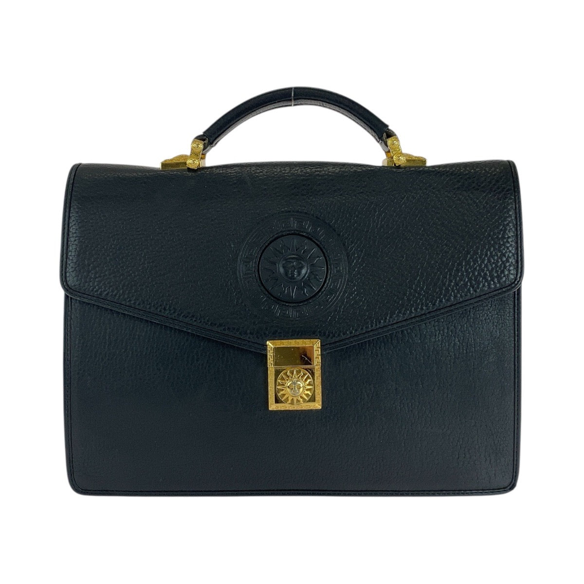 16529
VERSACE ヴェルサーチ ヴィンテージ サンバースト ブラック 黒 ゴールド金具 レザー セカンドバッグ  メンズ ABP40